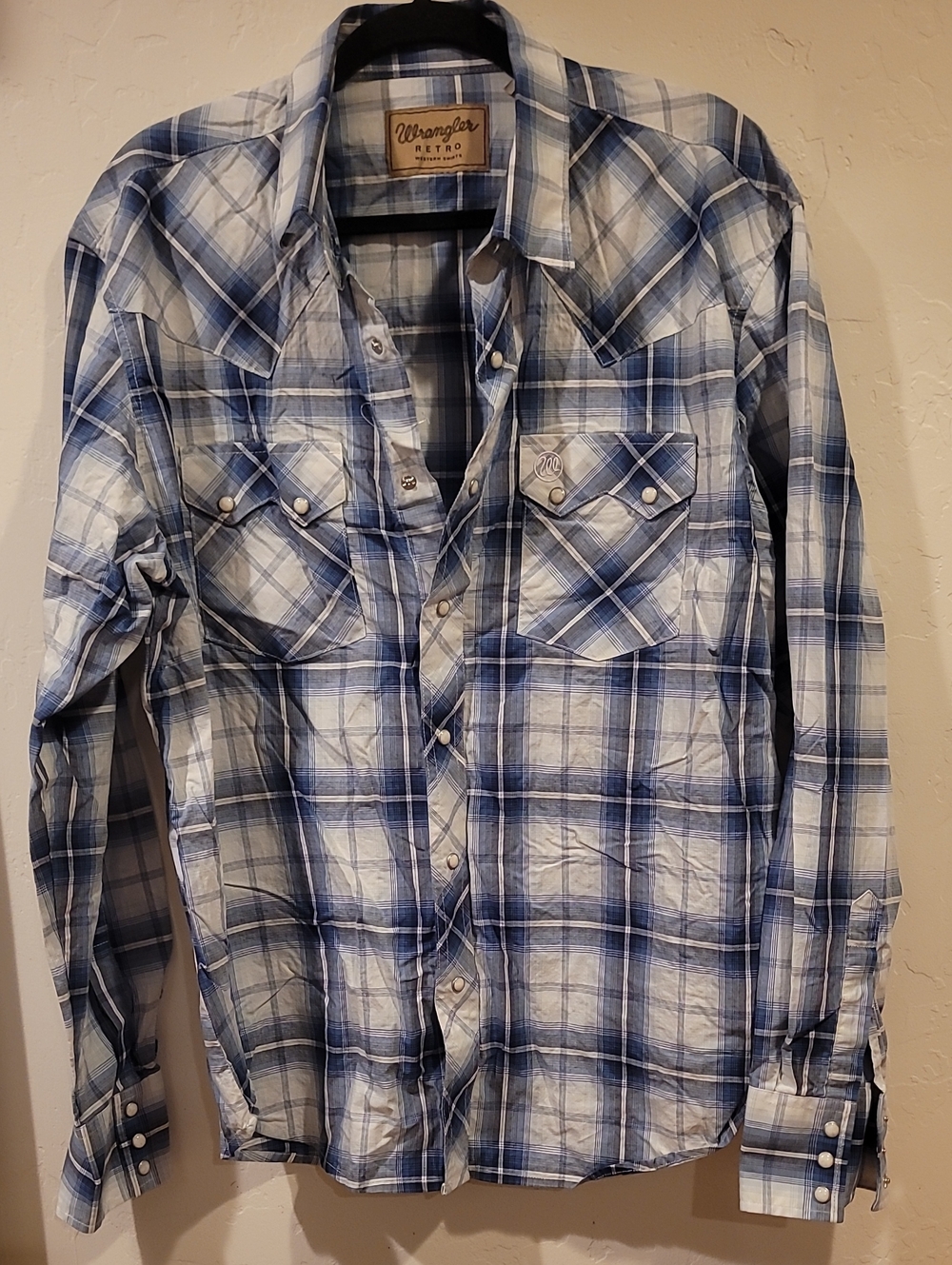 Wrangler Men's Retro Blue and White Western Shirt NWOT